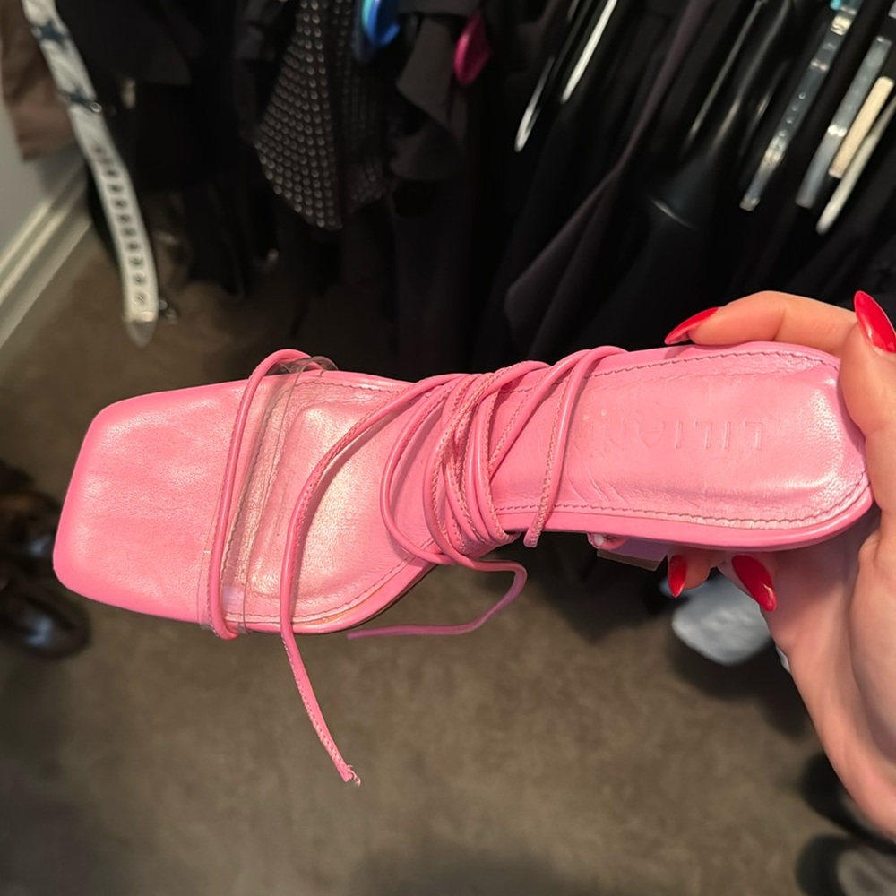 Pink lace up heels